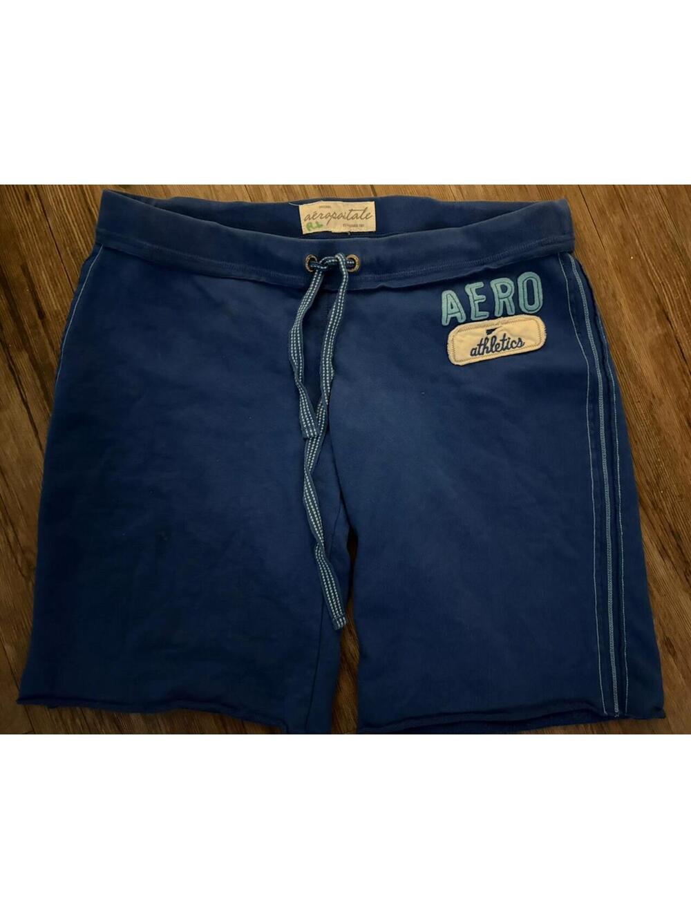 Y2K Aeropostale Shorts 34 Blue Fleece Spell Out Distressed